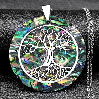 Tree of Life Stainless Steel Abalone Shell Natural Necklace