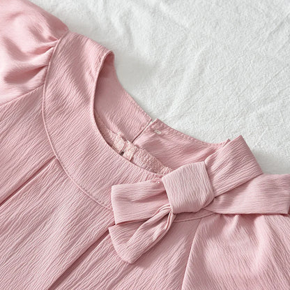 Spring Autumn Sweet Bow Decoration Long Sleeve Loose Casual Dress