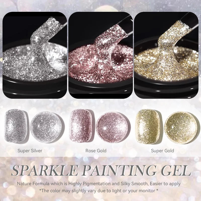 5ml Super Sparkling Painting Gel Nail Polish Platinum Silver Gold Rose Glitter