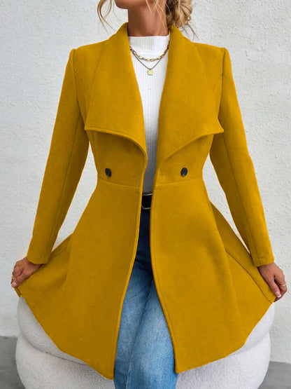 Autumn Winter Notch Lapel Buttoned Slim Fit Woolen Coat