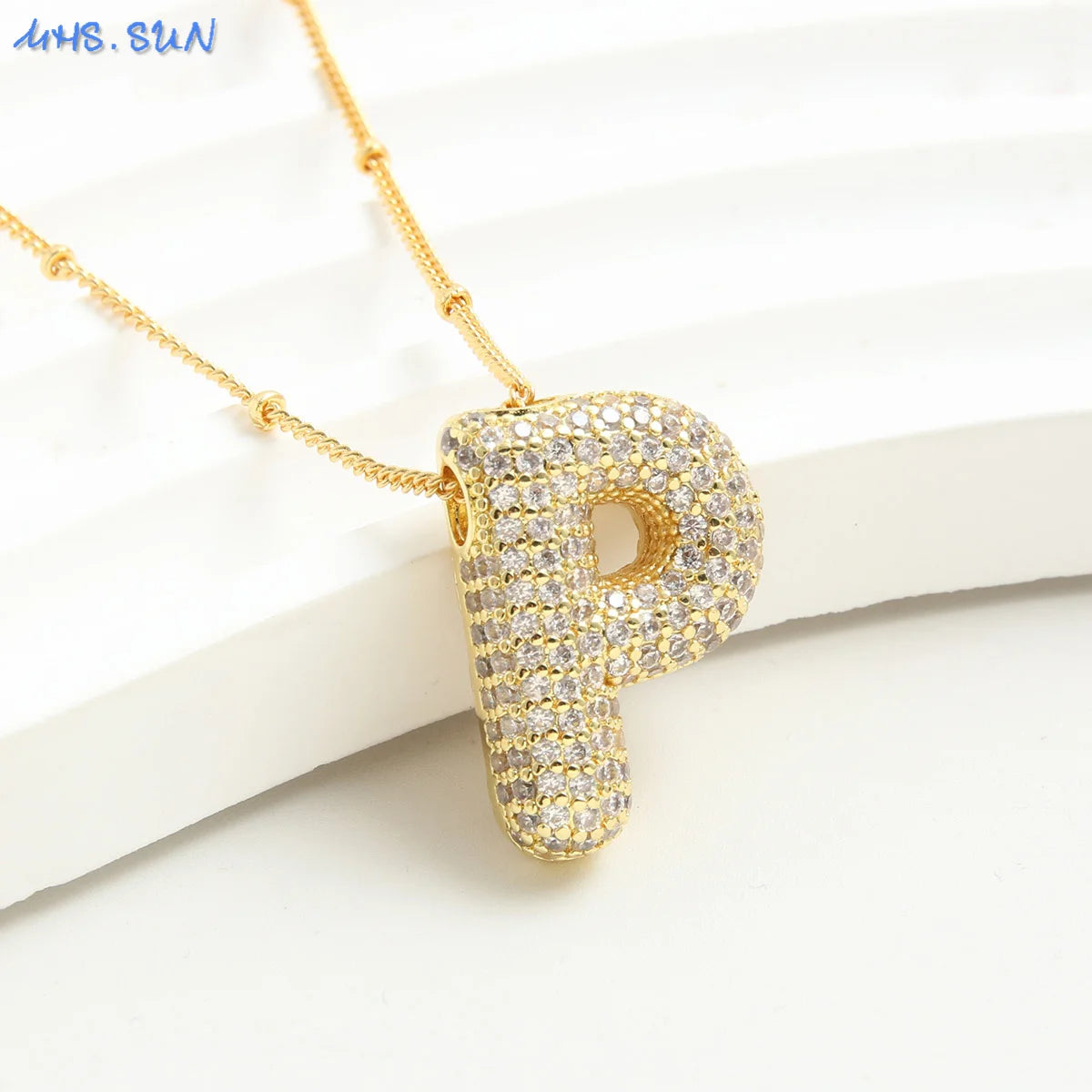 26 Letter Copper Zircon Bubble Initial Chunky Necklace