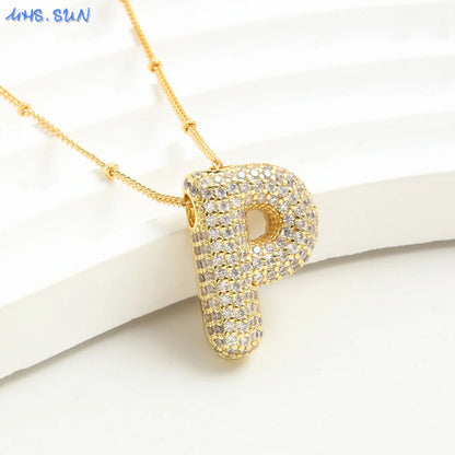 26 Letter Copper Zircon Bubble Initial Chunky Necklace