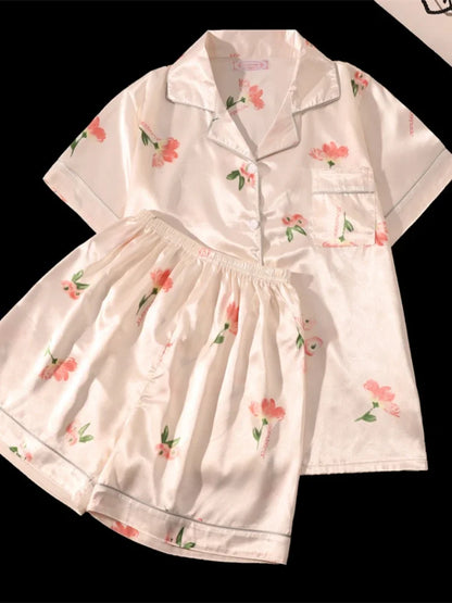 Short Sleeve Button Top and Shorts Pink Sleepwear Soft Comfy Pajama Set