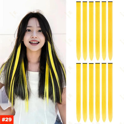 Colored Highlight 22 Inch Synthetic Hair Extensions Rainbow Long Straight Hairpieces
