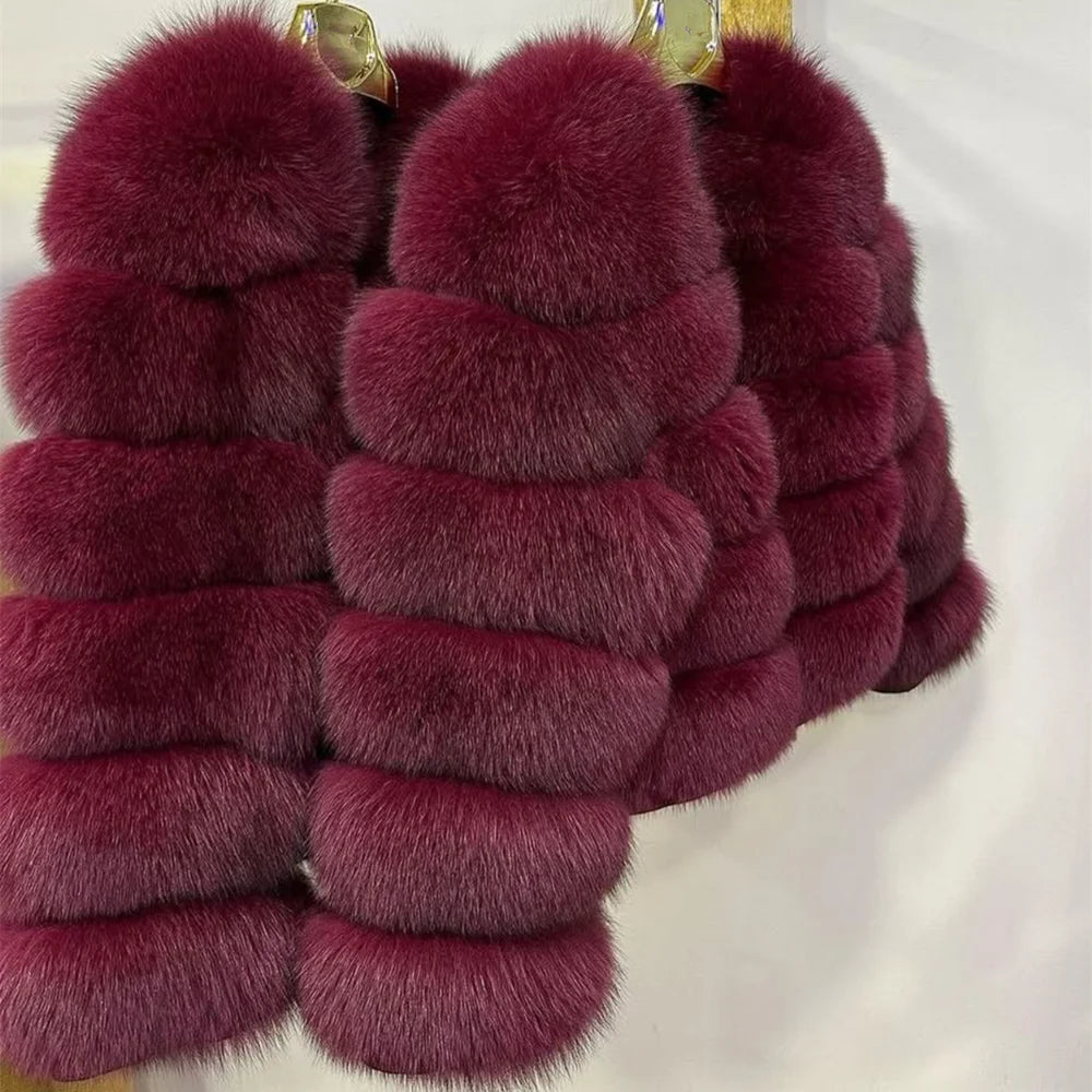 Fox Fur Coat Real Winter Brown Leather Coats & Jackets