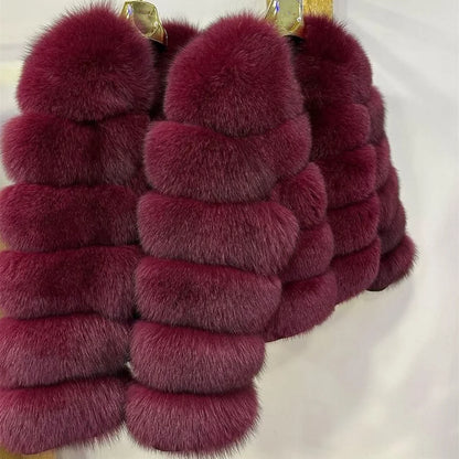 Fox Fur Coat Real Winter Brown Leather Coats & Jackets