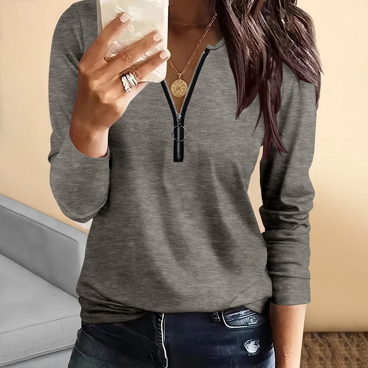 Camiseta informal estampada de manga larga