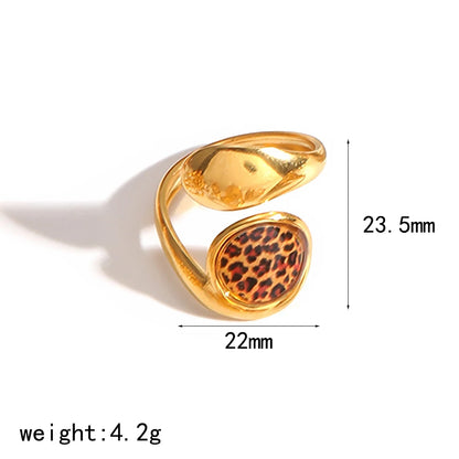 Stainless Steel Retro Geometric Leopard Pattern Adjustable 18K Gold Rings