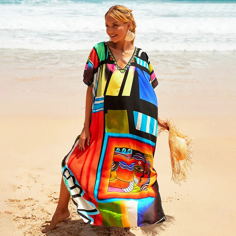 Swimsuit Kaftans Beach Cover Ups Colorful Outfits Dress