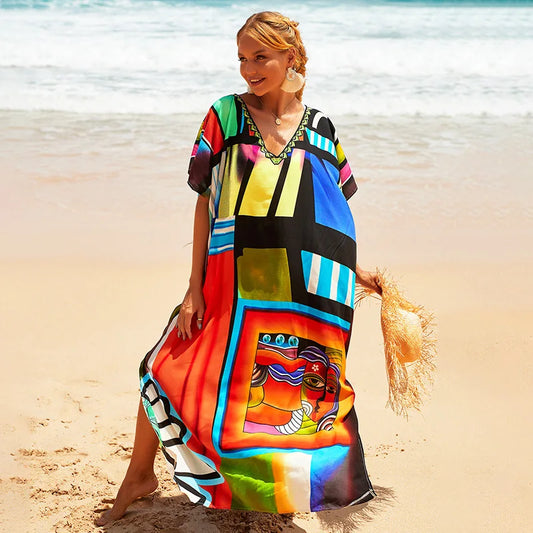Swimsuit Kaftans Beach Cover Ups Colorful Outfits Dress