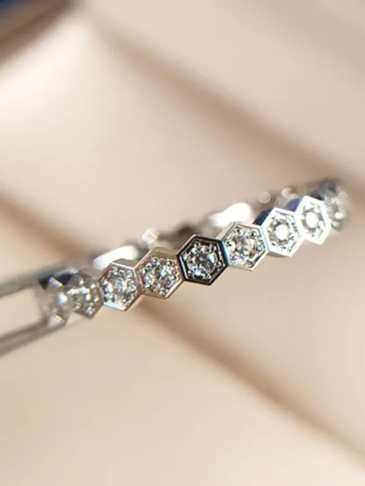 925 Sterling Silver Zircon Honeycomb 3pc Set Ring