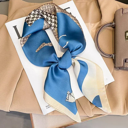 Luxury Silk Square Scarf Soft Satin Horse Hairband Hijab Headband Shawl