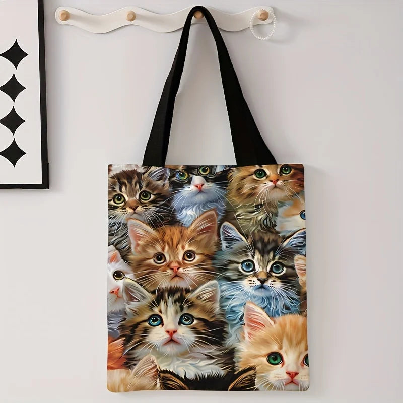 Cat printed casual canvas shopping bag