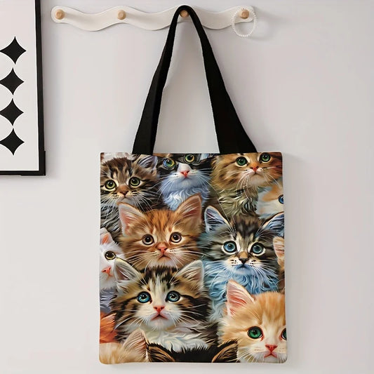 Cat printed casual canvas shopping bag