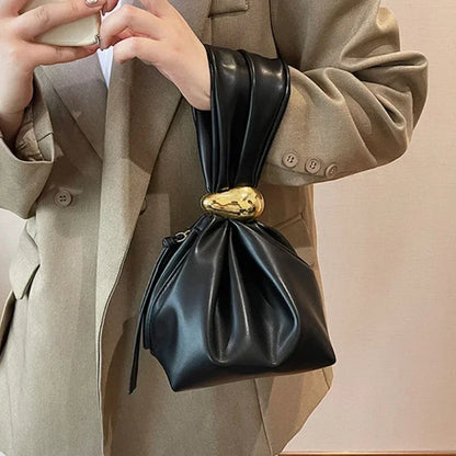 Soft Leather Clutch Luxury Pleated Mini Bucket Pouch Bags