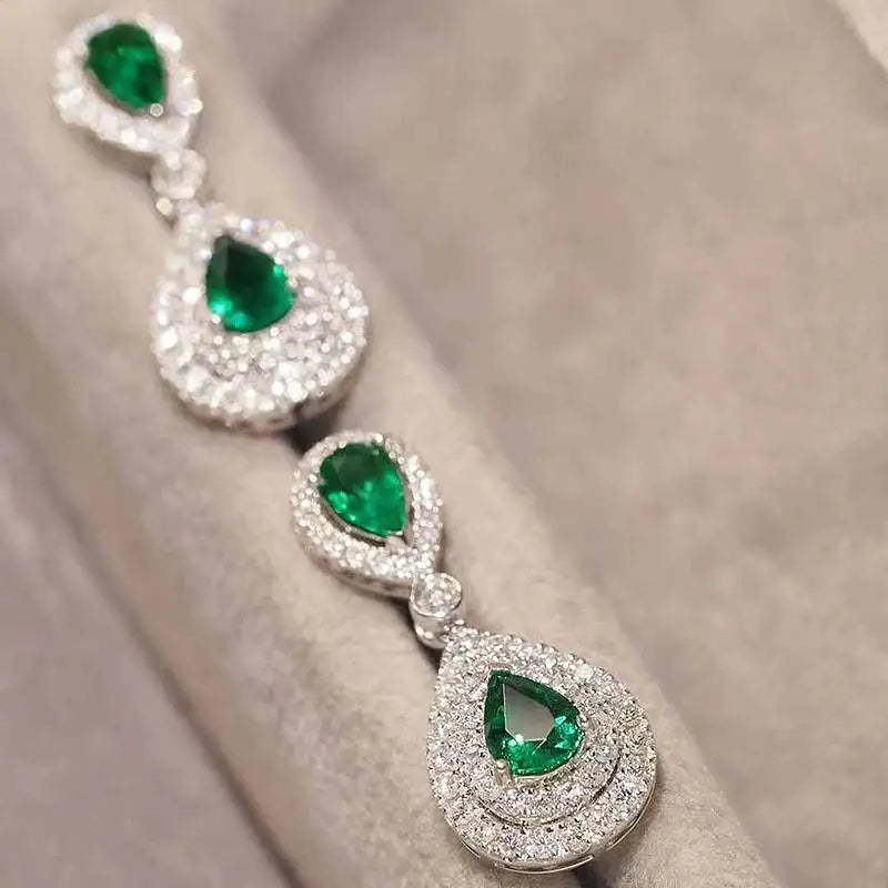 Huitan Elegant Drop Inlaid Bright Green CZ Earrings