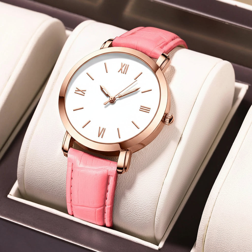 Quartz Leather Strap Diamond Bezel Waterproof Luminous Watch