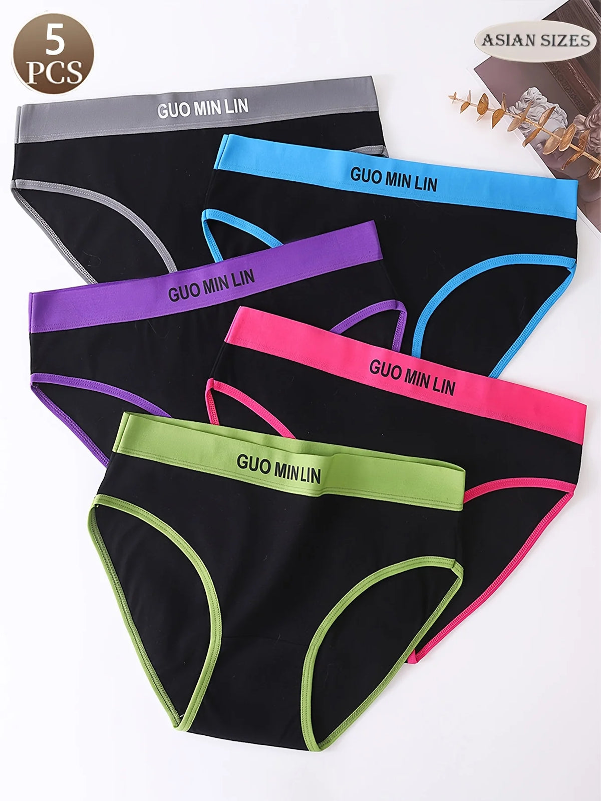 5PCS Simple Letter Cotton Mid-waist Traceless Triangle Panties