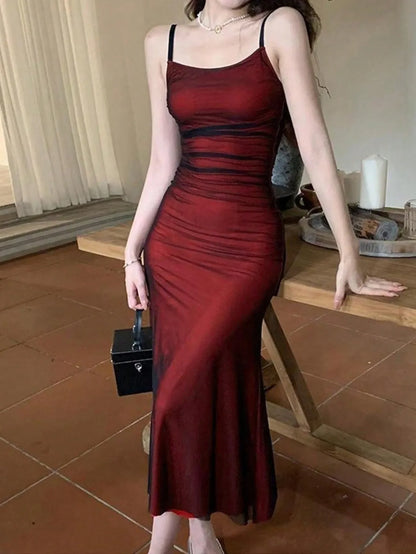 Elegant Red off Shoulder Sleeveless Slim fit Long Dress