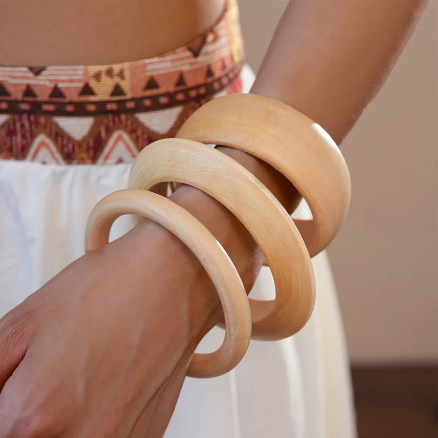 Hip Hop Khaki Brown Wood Wide Bangles