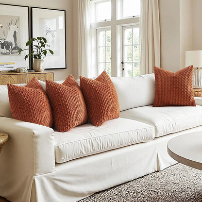 Burnt Orange Striped Cushion Covers Corduroy Pillowcases