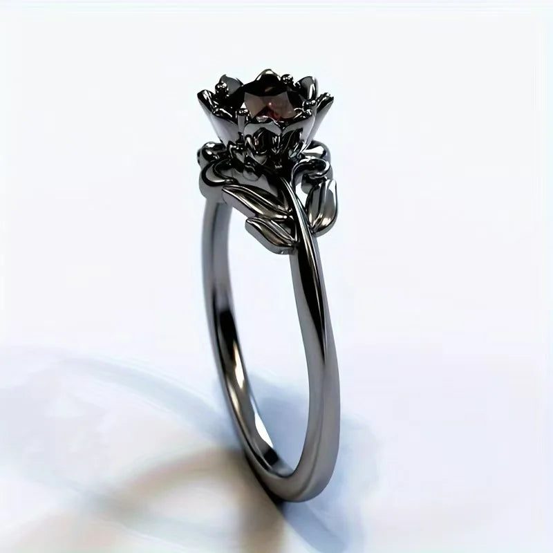 Charm Black Color Flower Round Rings