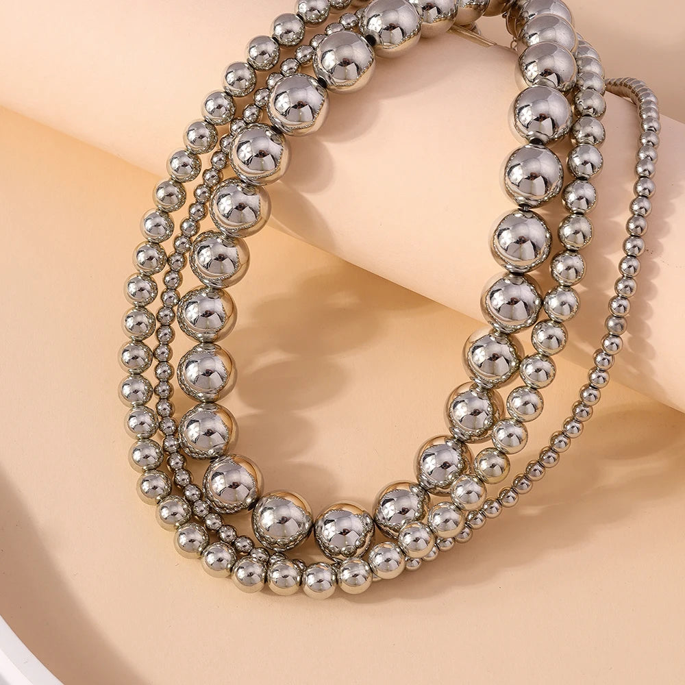 3pcs/set Cool CCB Beads Choker Round Ball Beaded Necklaces