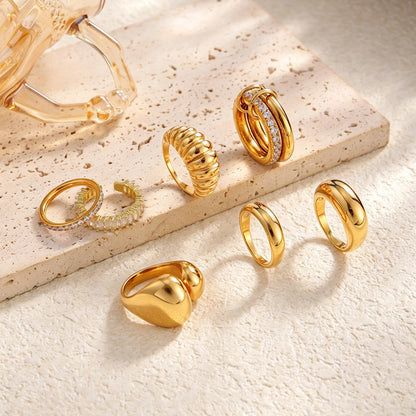 Luxury Stainless Steel 18K PVD Gold Plated Shiny Zircon Stackable Rings