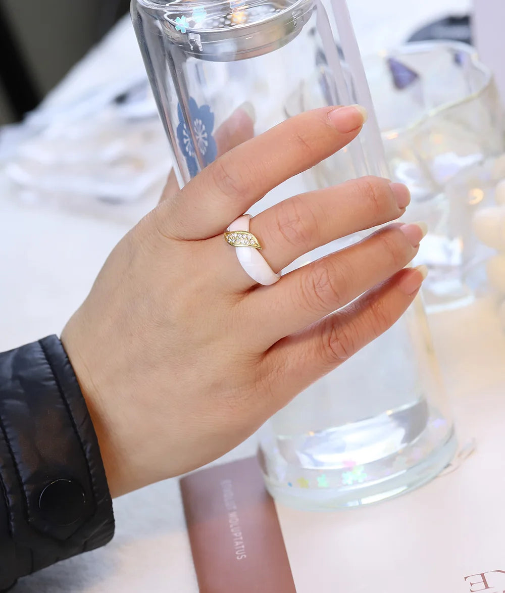 DANA Crystal Leaf Ceramic Rings