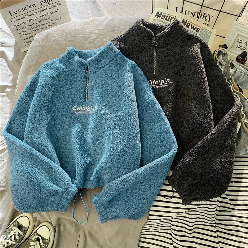 Stand Neck Fleece Long Sleeve Sweatshirt
