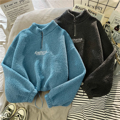 Stand Neck Fleece Long Sleeve Sweatshirt
