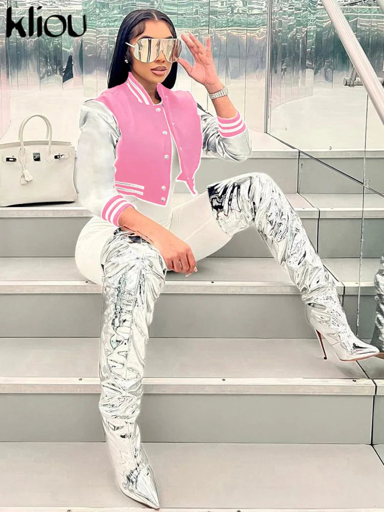 Letter Shape Patchwork Casual Long Sleeve Single Breasted Jacket