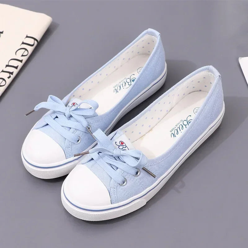 Canvas Small White Shallow Cut  Flat Soft Platform Sneakers