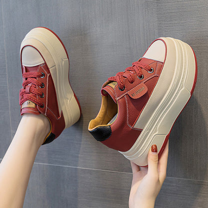 Genuine Leather High Heels Casual Sneakers