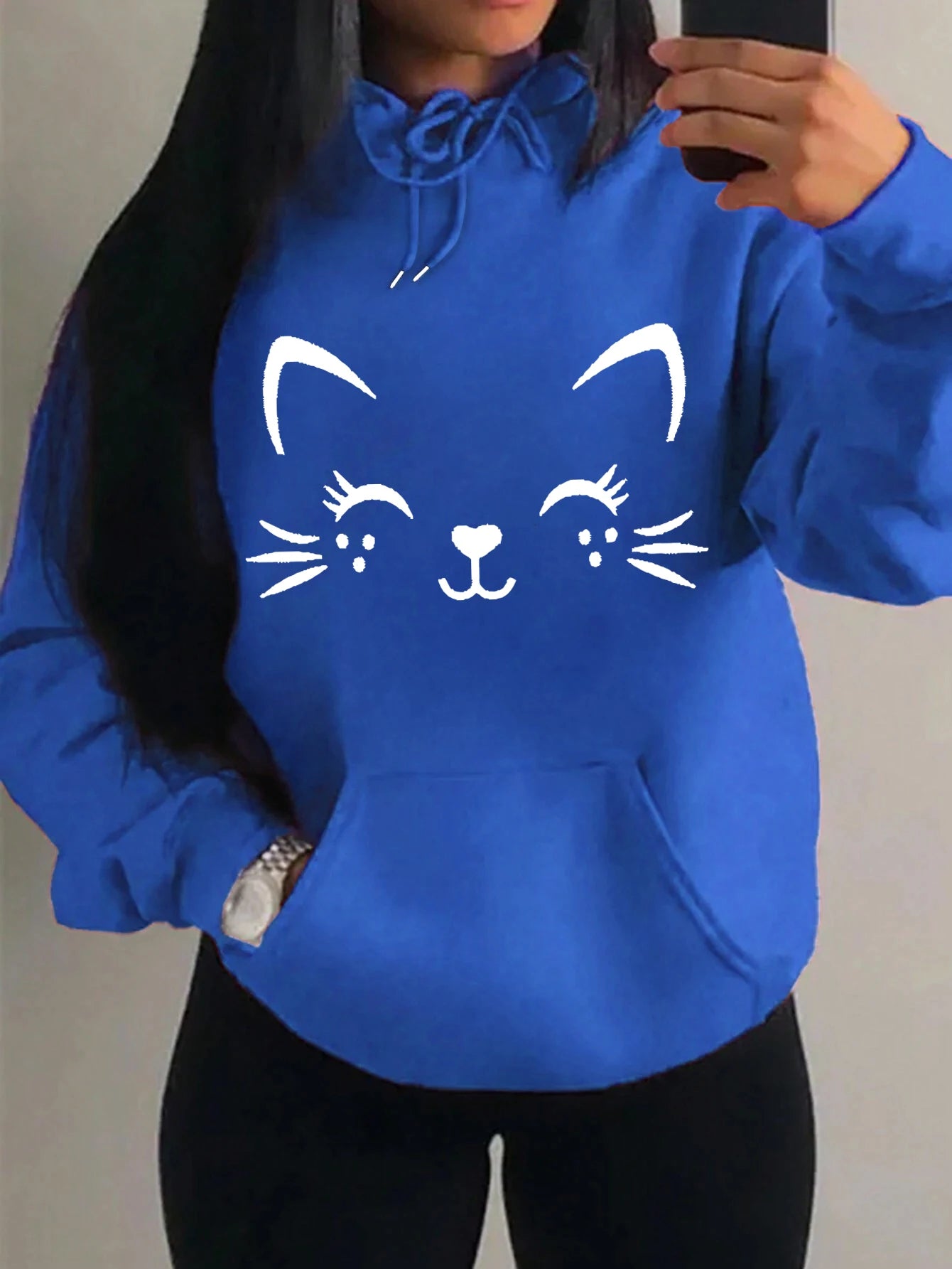 Casual Hip Hop Hoodie Happy Cat Pulloverar