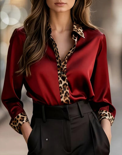 Elegant Long Sleeve Leopard Collar Shirt