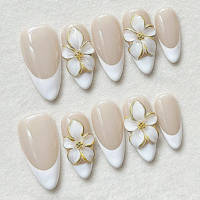 24pcs French Fake Nails Finished Almond Nails Sets