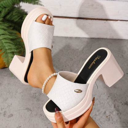 Soft Leather Heeled Peep Toe Slipper