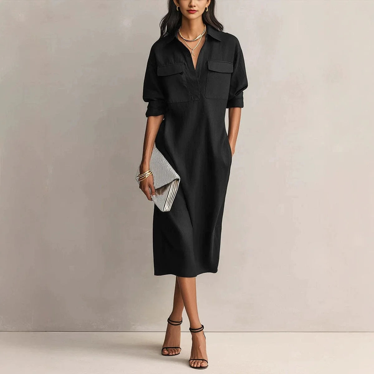 Cotton Linen Slim casual Mid Dress
