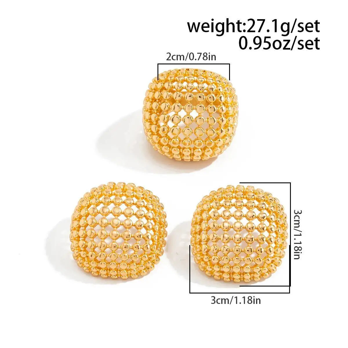 Elegant Gold Geometric Stud Earrings Ring Retro Square Round Earrings Knuckle Set