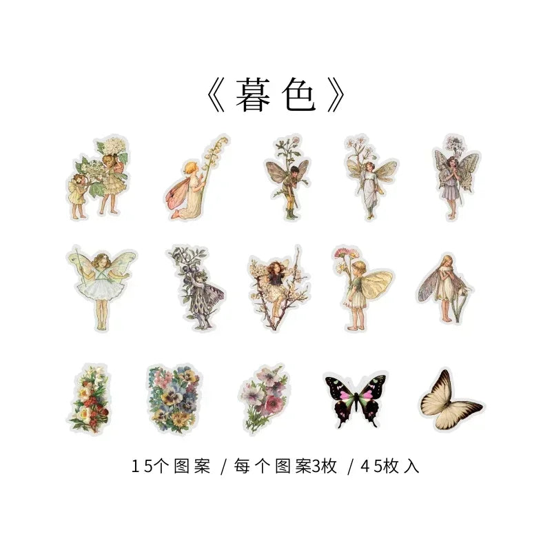 45Pcs/Box Waterproof PET Fairy Butterfly Stickers