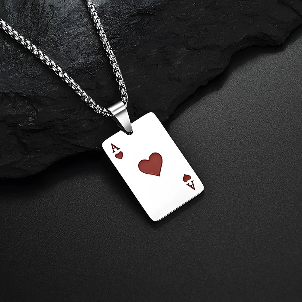 Hip Hop Stainless Steel Poker Card Ace of Spades Necklace
