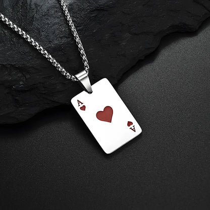 Hip Hop Stainless Steel Poker Card Ace of Spades Necklace