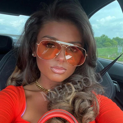 Metal Frame Pilot Luxury Square Oversize Sunglasses