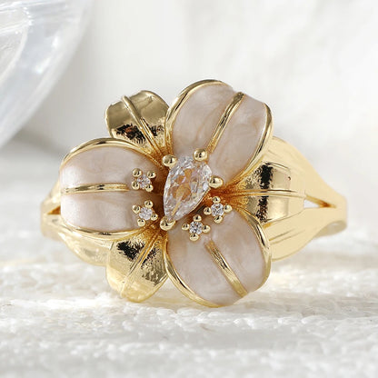 Aesthetic Inlaid White CZ Enamel Flower Ring