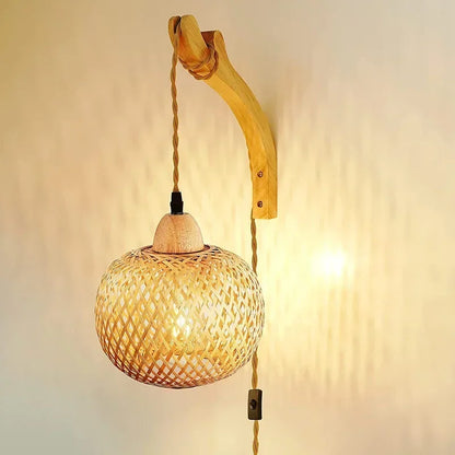 Bamboo Lantern Wall Lamp Natural Rattan Wicker Wall Light