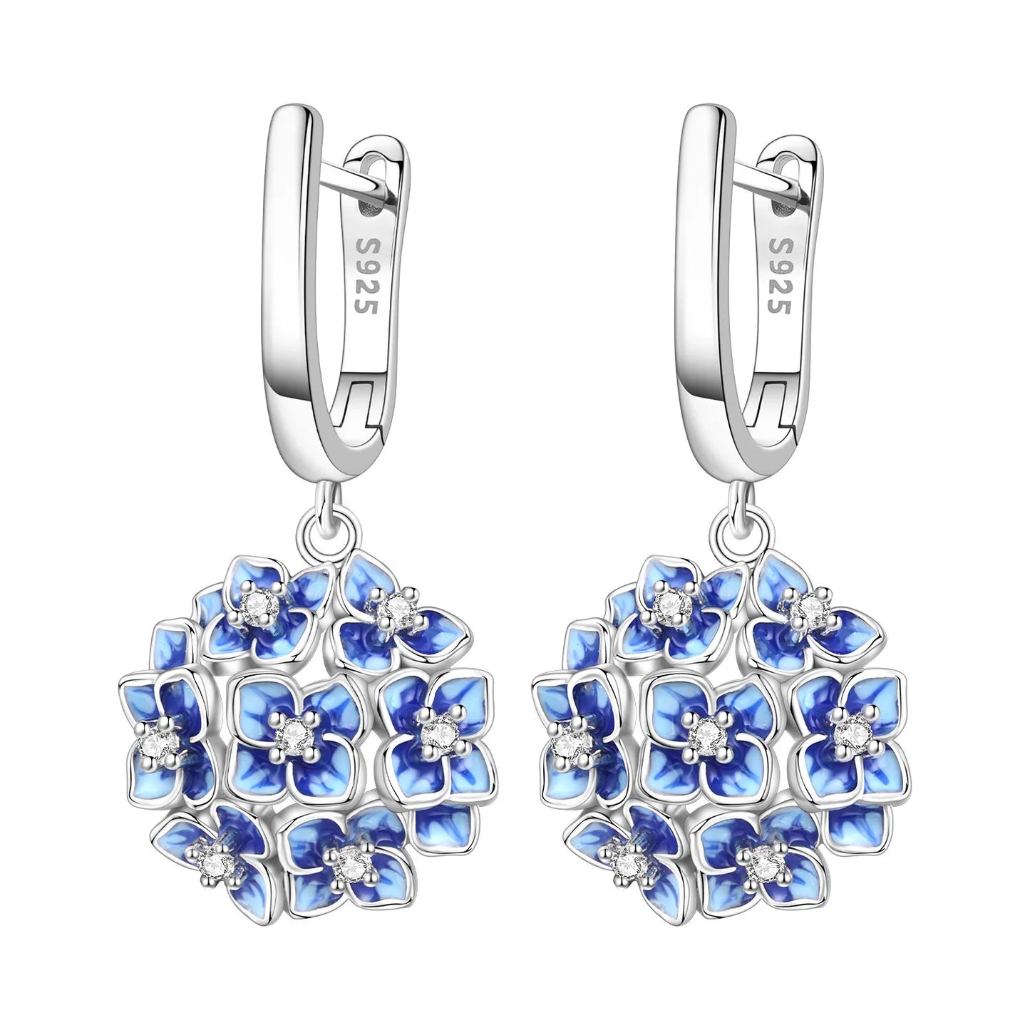 Orstarry Original 925 Sterling Silver Blue Iris Flower Earrings