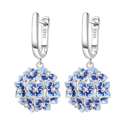Orstarry Original 925 Sterling Silver Blue Iris Flower Earrings