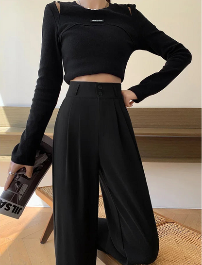 High Waist Suit Wide Leg Elegant Minimalism Straight Pants
