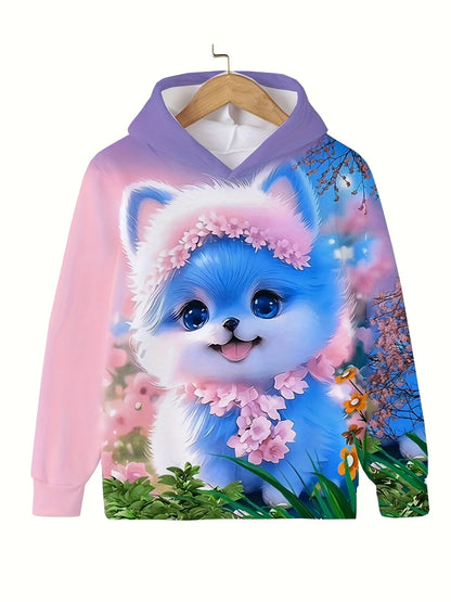 Long Sleeve Cute Cat Print Casual Kid Summer Autumn Hoodies